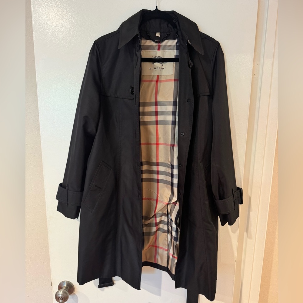 Burberry Black Coat with Detachable Hood and Belt
